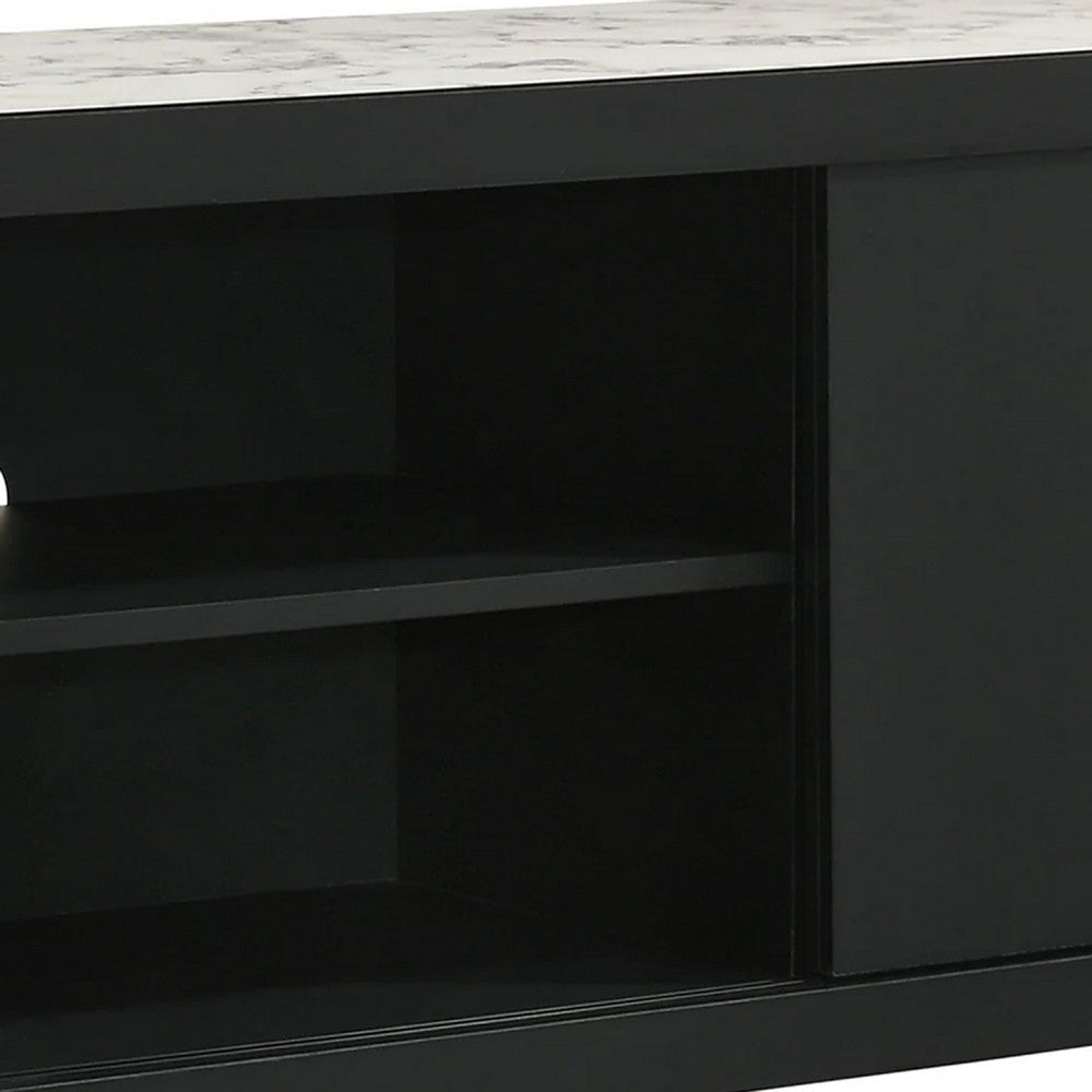 Amey TV Stand Media Cabinet | 2 Sliding Doors & 2 Shelves | Black Wood BM338384