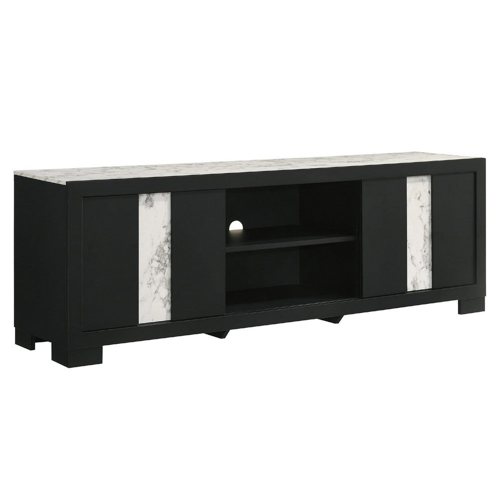 Amey TV Stand Media Cabinet | 2 Sliding Doors & 2 Shelves | Black Wood BM338384