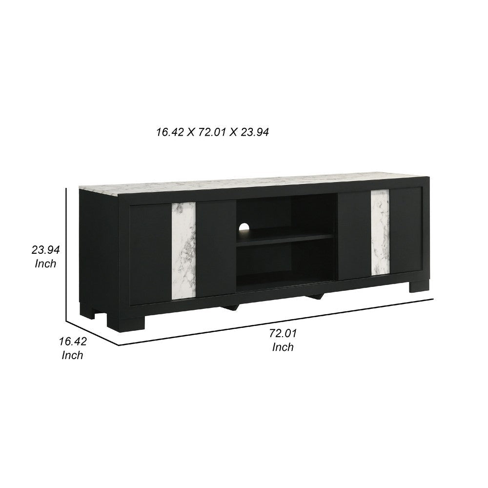 Amey TV Stand Media Cabinet | 2 Sliding Doors & 2 Shelves | Black Wood BM338384
