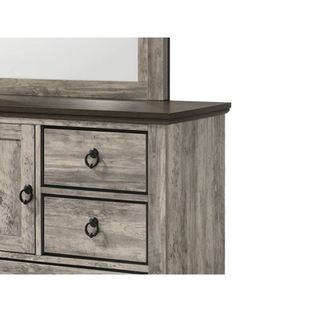 Elaya Wide Dresser | 8 Drawers | 1 Cabinet | Black Metal | Weathered Gray BM338387