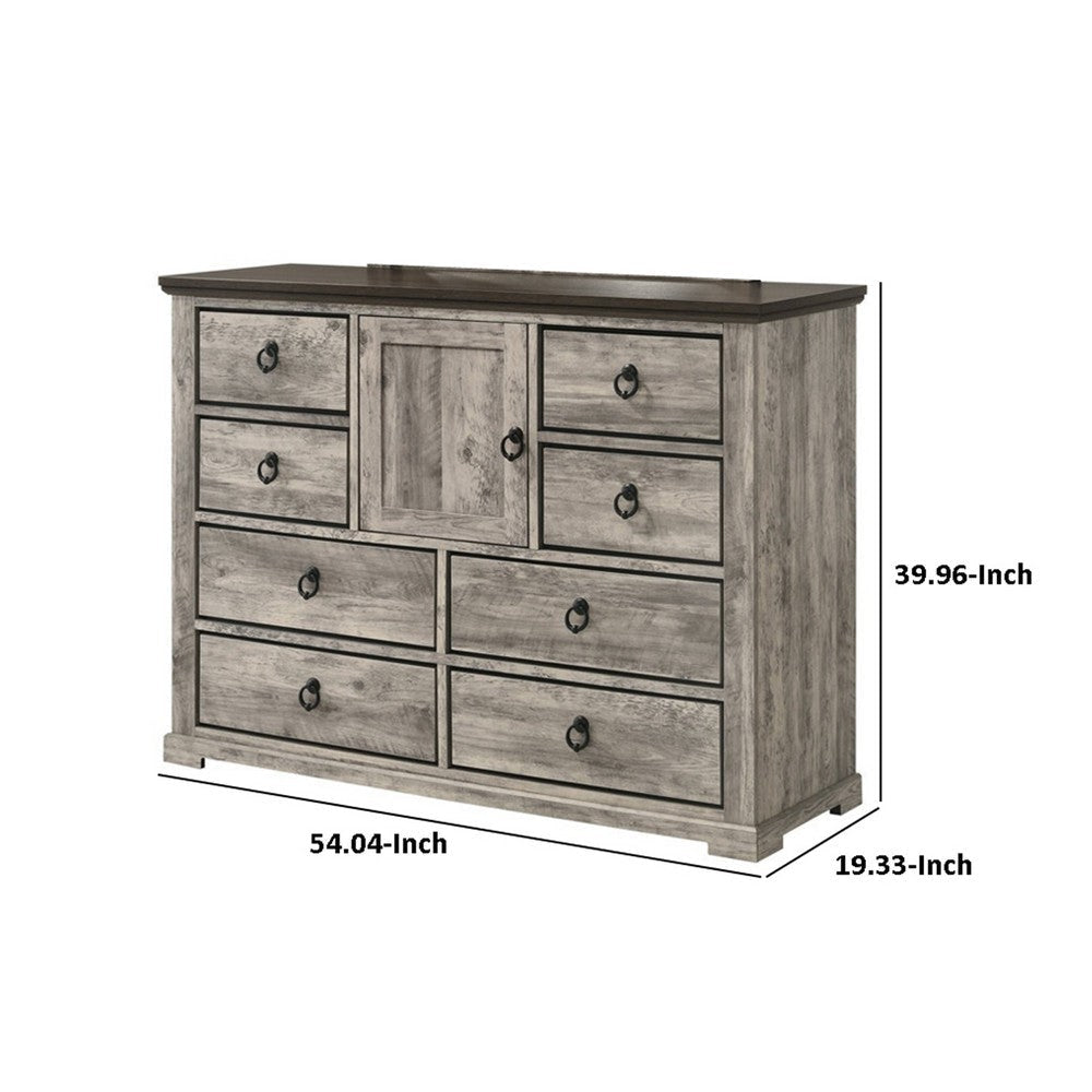 Elaya Wide Dresser | 8 Drawers | 1 Cabinet | Black Metal | Weathered Gray BM338387