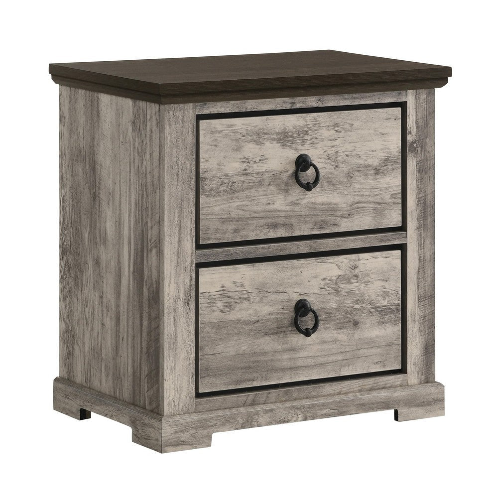 Elaya Nightstand w 2 Drawers | Black Metal | Weathered Gray Wood BM338388