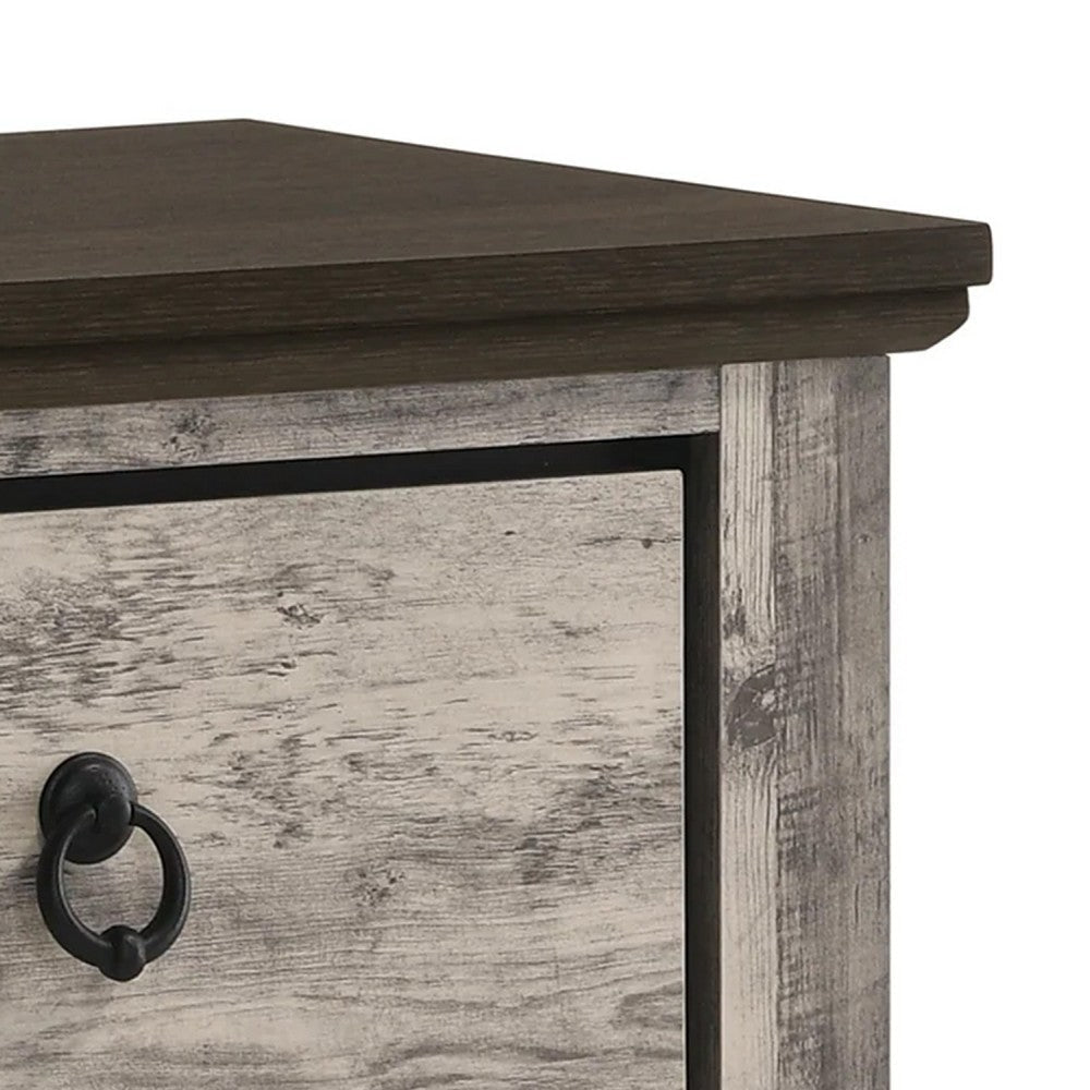 Elaya Nightstand w 2 Drawers | Black Metal | Weathered Gray Wood BM338388