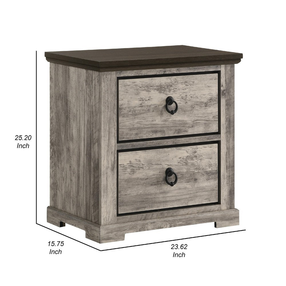 Elaya Nightstand w 2 Drawers | Black Metal | Weathered Gray Wood BM338388