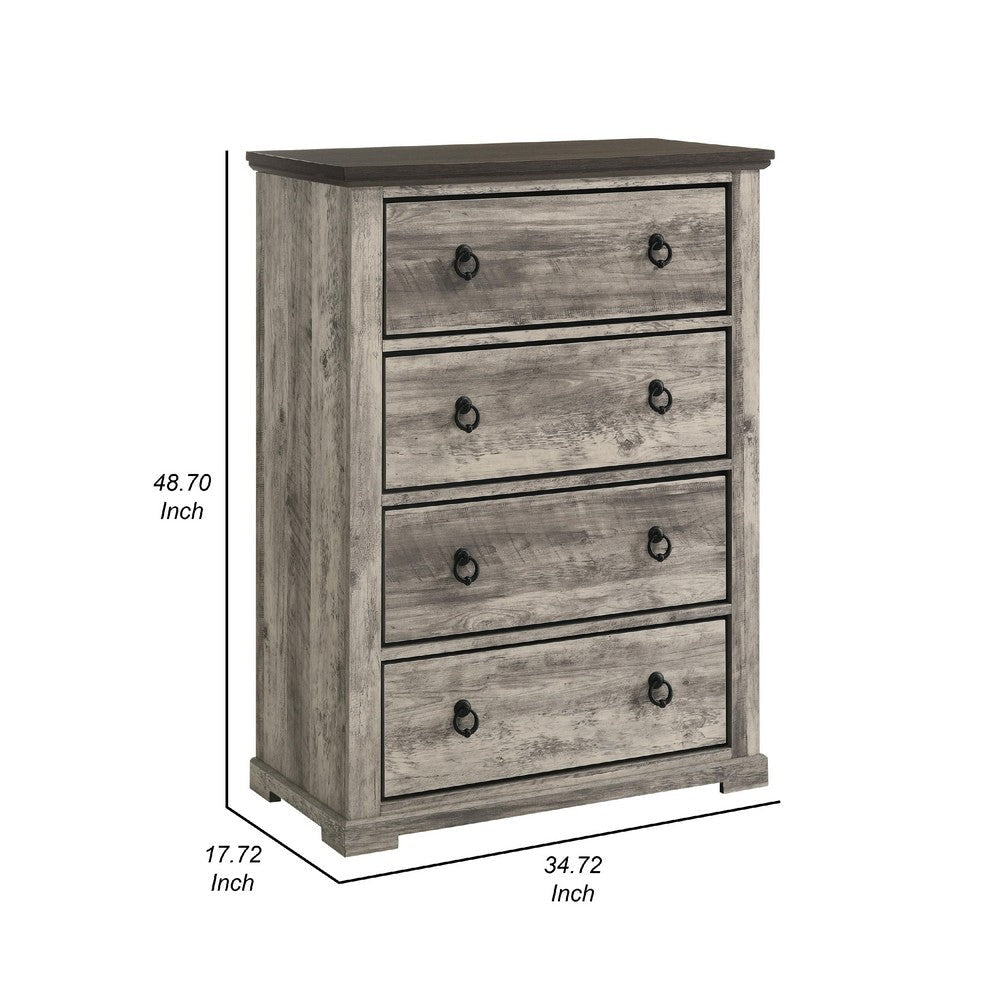 Elaya Tall Dresser Chest w 4 Drawers | Black Metal | Weathered Gray BM338389