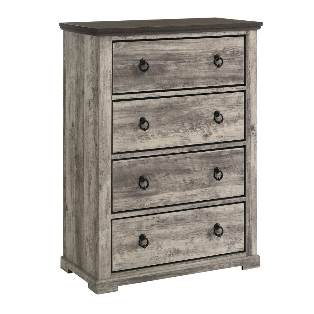 Elaya Tall Dresser Chest w 4 Drawers | Black Metal | Weathered Gray BM338389