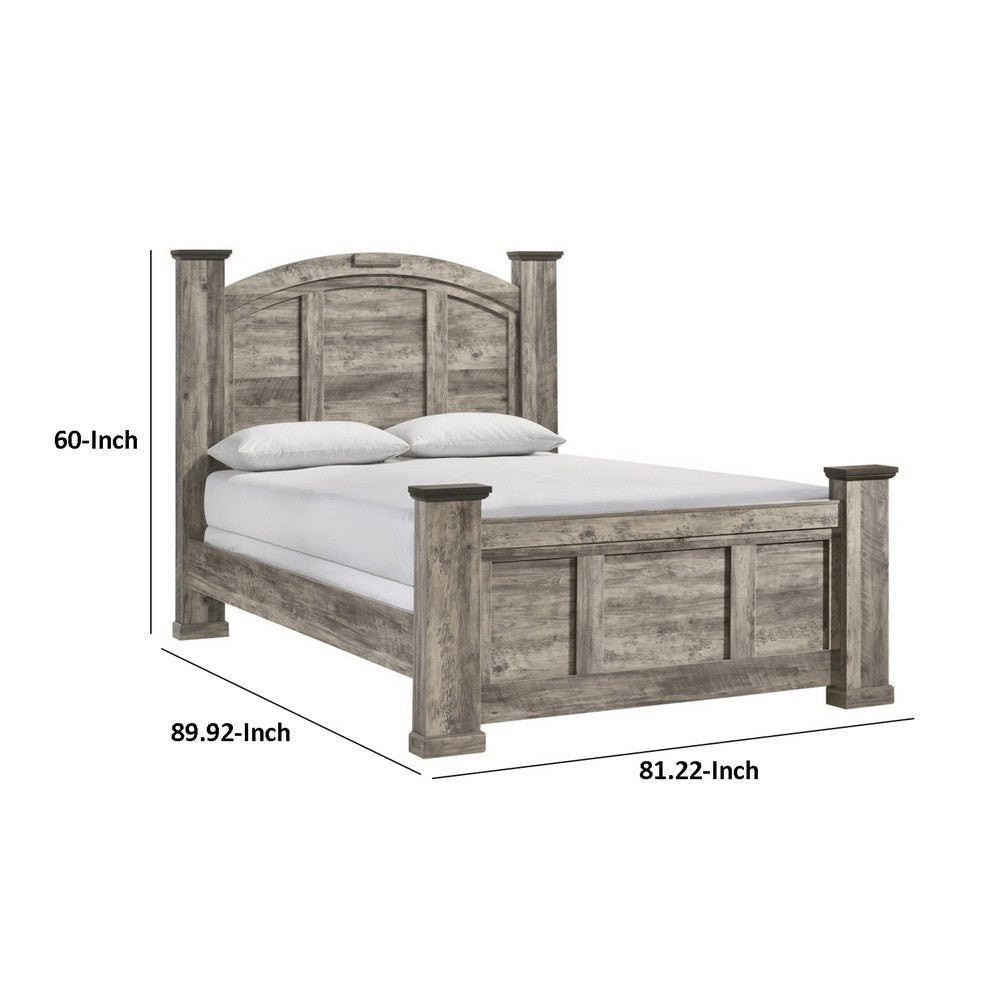 Elaya King Panel Bed | Arched Crown Headboard | Weathered Gray Wood BM338390