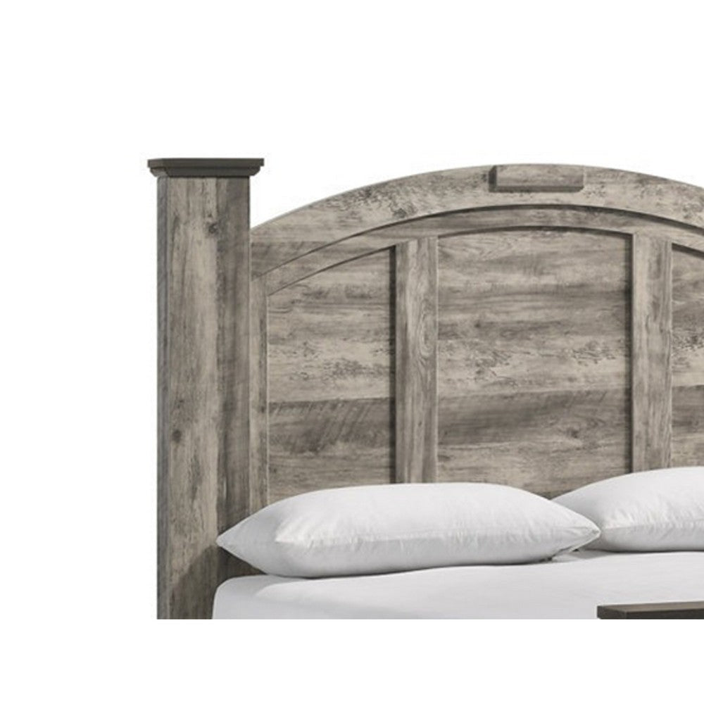 Elaya Queen Panel Bed | Arched Crown Headboard | Weathered Gray Wood BM338391
