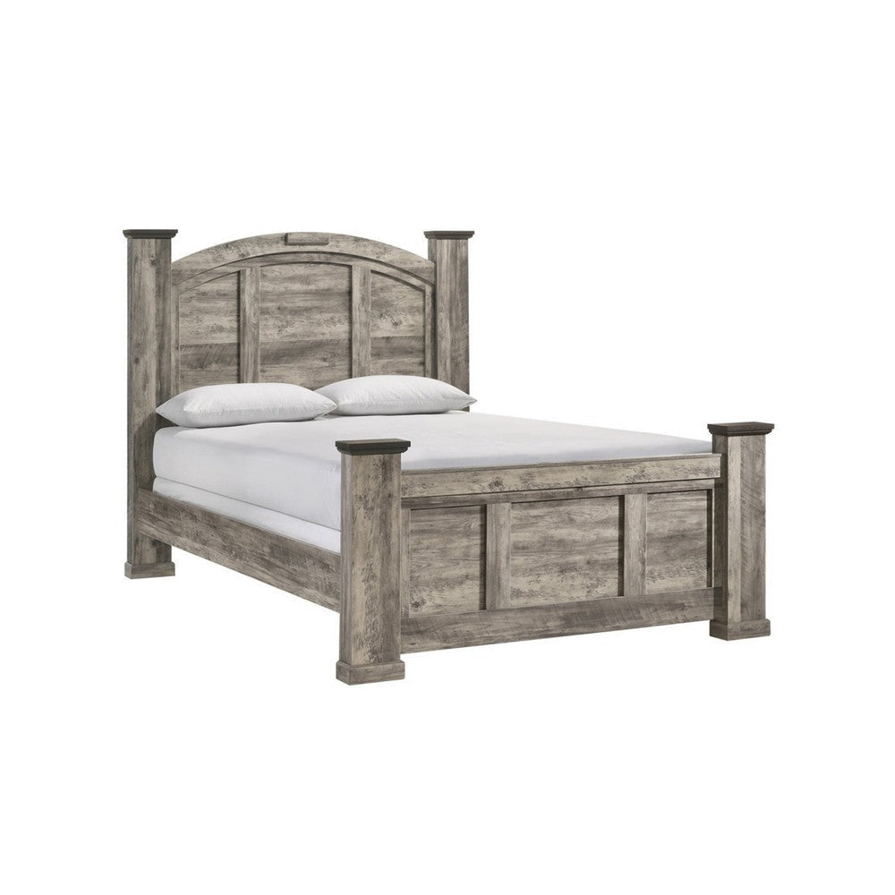 Elaya Queen Panel Bed | Arched Crown Headboard | Weathered Gray Wood BM338391