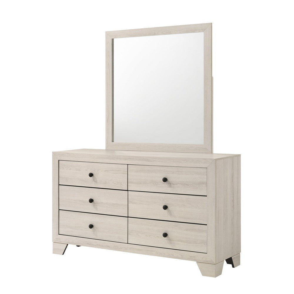 Cuzzy Wide Dresser & Mirror Set w 6 Drawers | White Wood BM338392
