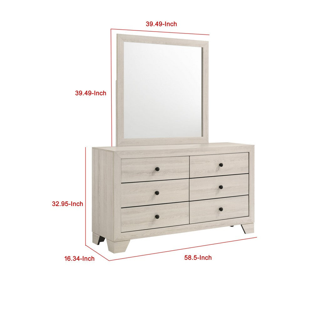 Cuzzy Wide Dresser & Mirror Set w 6 Drawers | White Wood BM338392