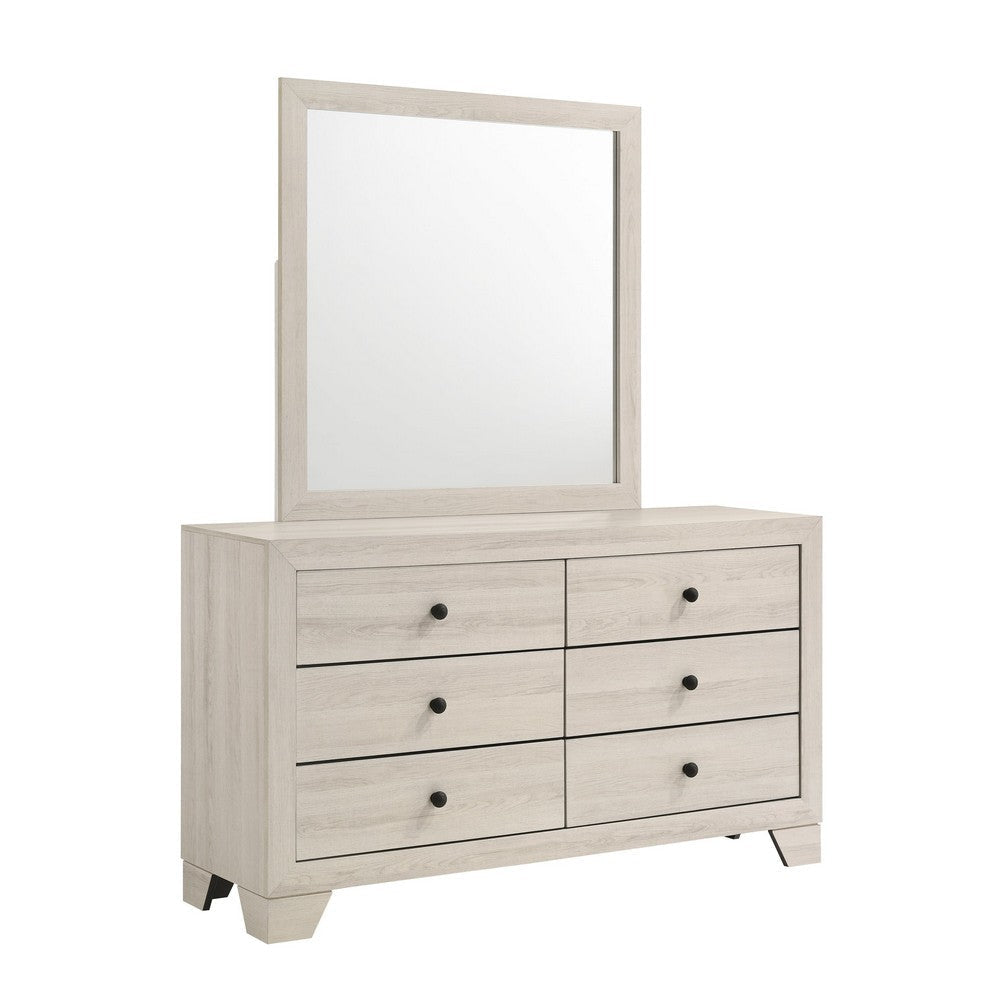 Cuzzy Wide Dresser & Mirror Set w 6 Drawers | White Wood BM338392