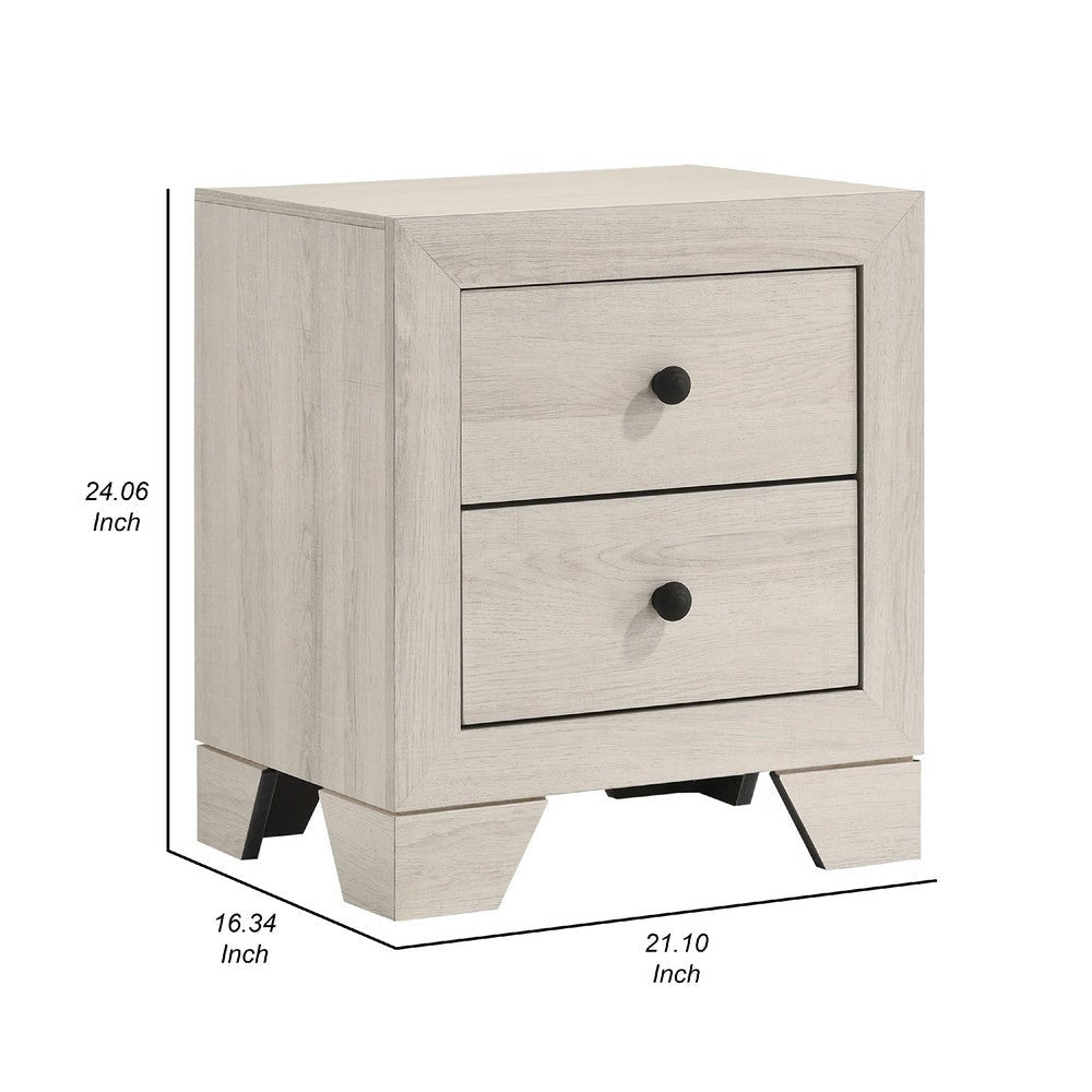 Cuzzy Nightstand w 2 Drawers | Black Metal | Natural White Wood BM338393