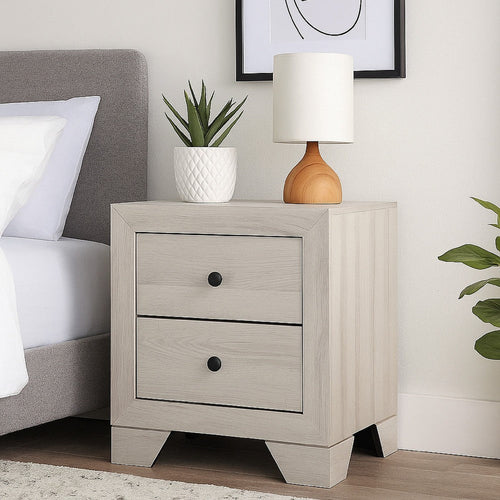Cuzzy Nightstand w 2 Drawers | Black Metal | Natural White Wood