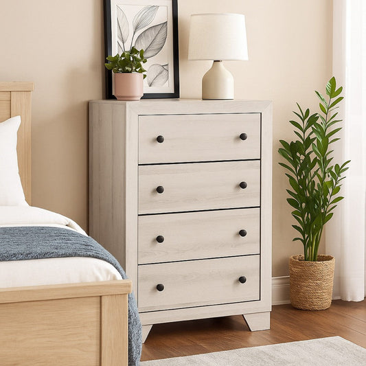 Cuzzy Tall Dresser Chest w 4 Drawers | Natural White Wood BM338394