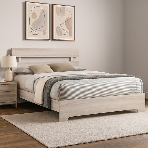 Cuzzy Full Platform Bed w Panel Headboard | Low Profile White Wood BM338395