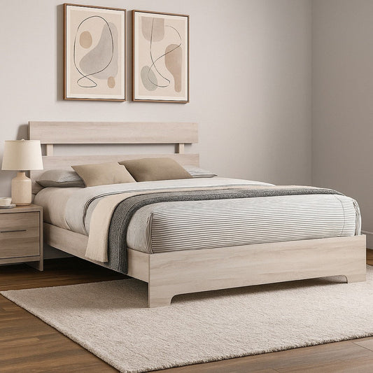 Cuzzy Full Platform Bed w Panel Headboard | Low Profile White Wood BM338395