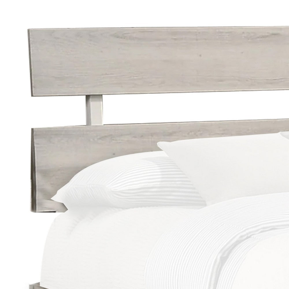 Cuzzy King Platform Bed w Panel Headboard | Low Profile White Wood BM338396