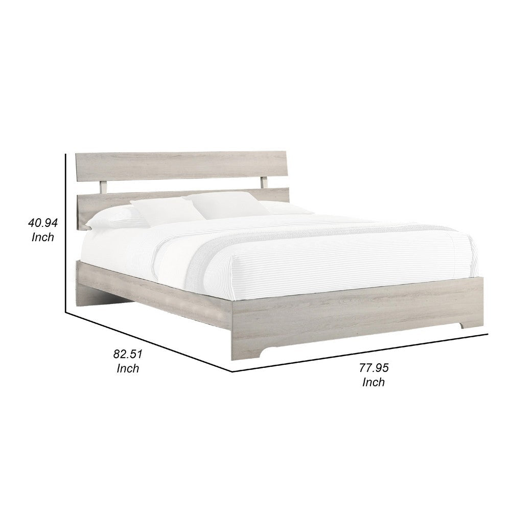 Cuzzy King Platform Bed w Panel Headboard | Low Profile White Wood BM338396