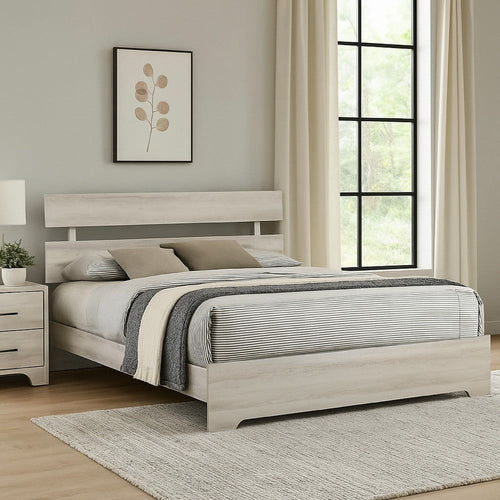 Cuzzy King Platform Bed w Panel Headboard | Low Profile White Wood BM338396