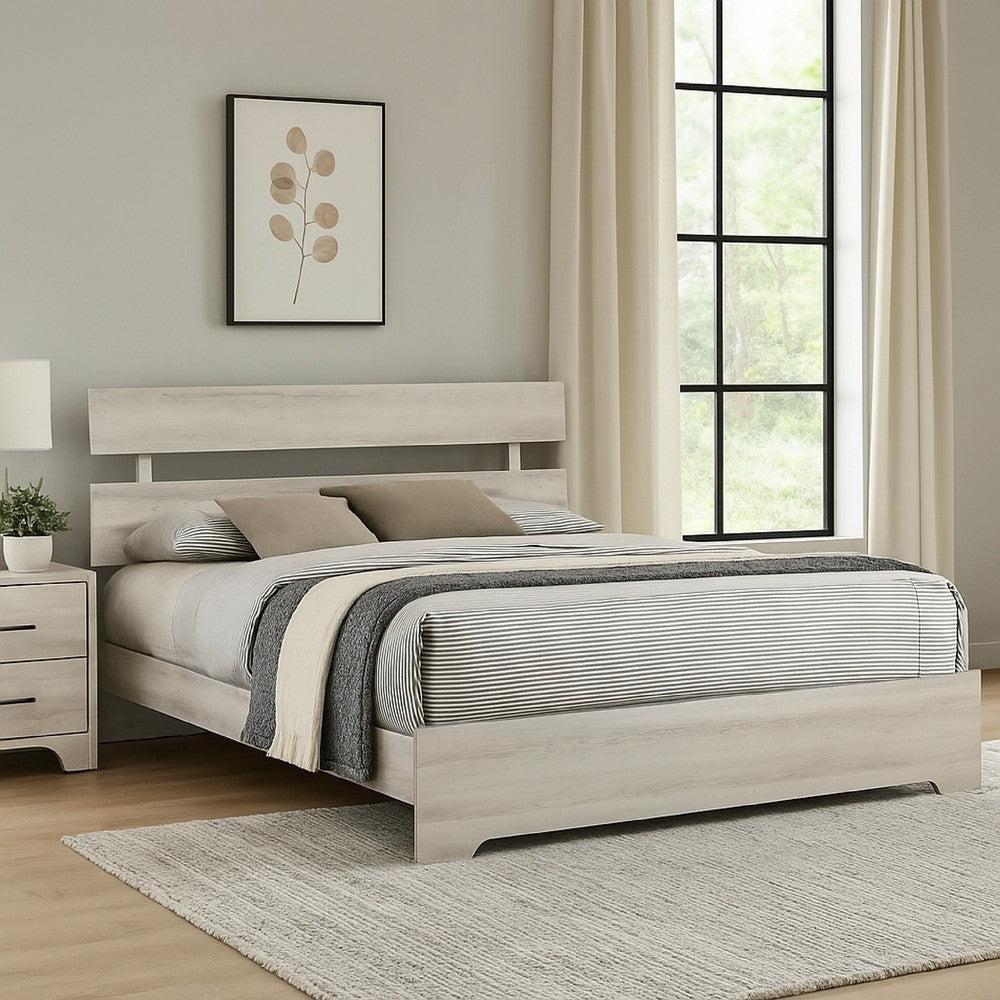 Cuzzy King Platform Bed w Panel Headboard | Low Profile White Wood