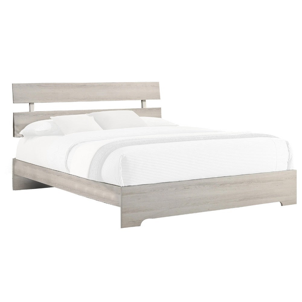 Cuzzy King Platform Bed w Panel Headboard | Low Profile White Wood BM338396