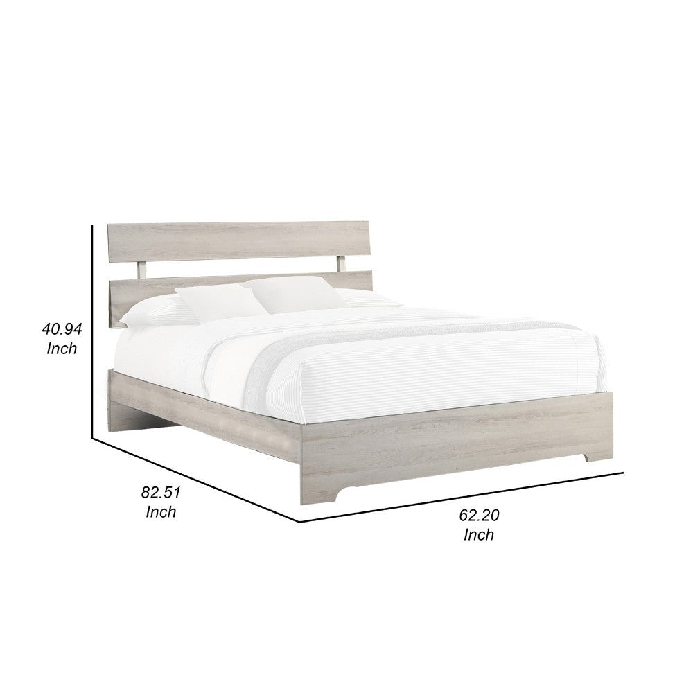 Cuzzy Queen Platform Bed w Panel Headboard | Low Profile White Wood BM338397