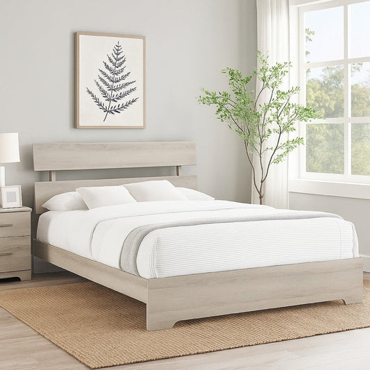 Cuzzy Queen Platform Bed w Panel Headboard | Low Profile White Wood BM338397