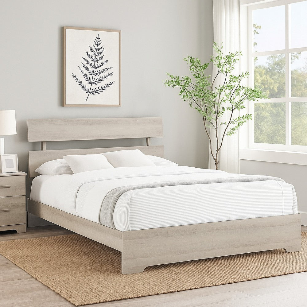 Cuzzy Queen Platform Bed w Panel Headboard | Low Profile White Wood