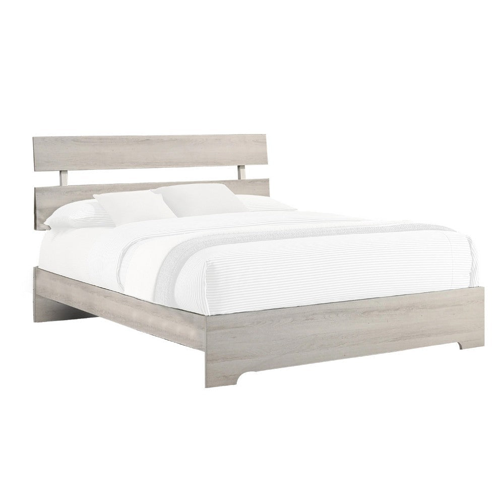 Cuzzy Queen Platform Bed w Panel Headboard | Low Profile White Wood BM338397