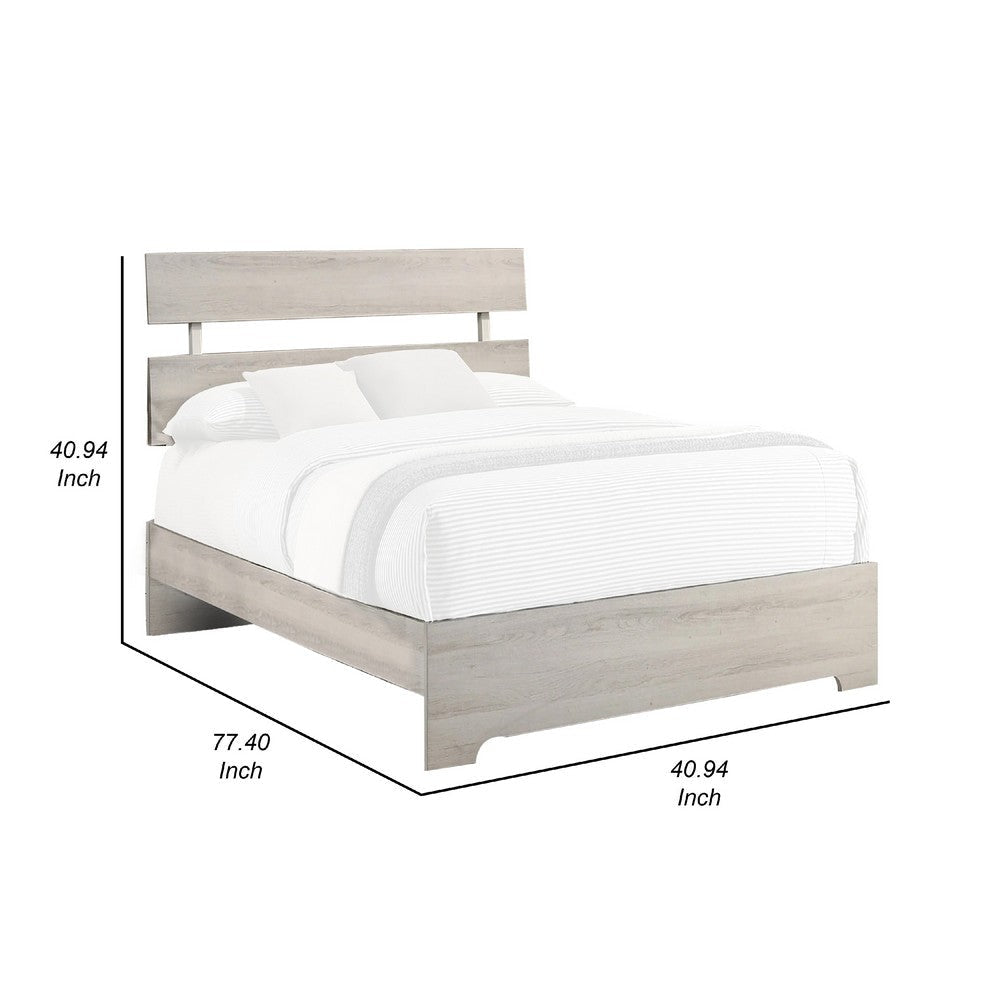 Cuzzy Twin Platform Bed w Panel Headboard | Low Profile White Wood BM338398