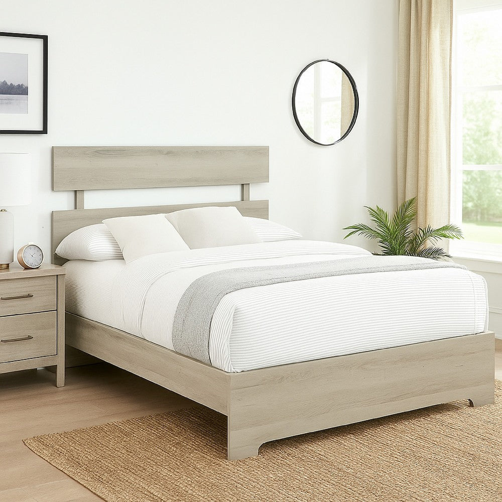 Cuzzy Twin Platform Bed w Panel Headboard | Low Profile White Wood BM338398