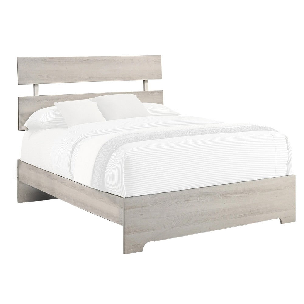 Cuzzy Twin Platform Bed w Panel Headboard | Low Profile White Wood BM338398