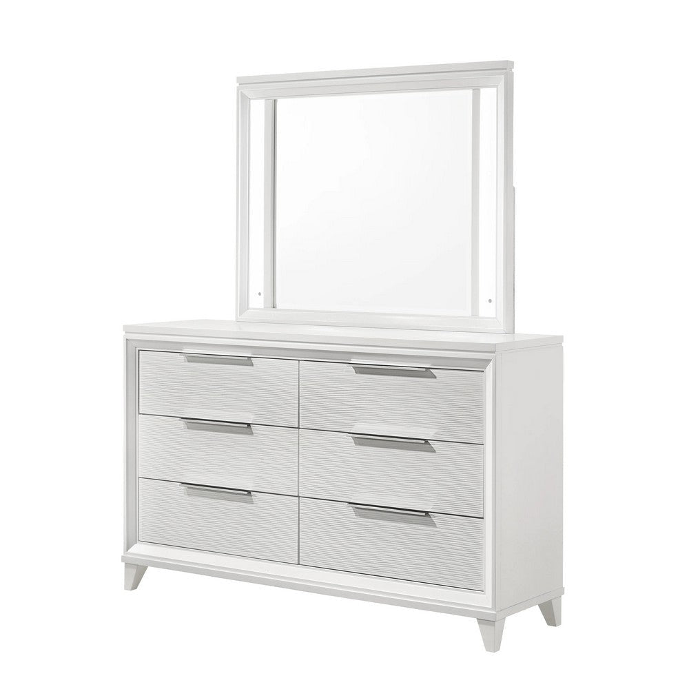 Ressy Wide Dresser & LED Mirror w 6 Drawers | White Wood BM338399