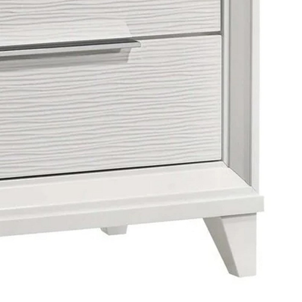 Ressy Nightstand w 2 Drawer | Silver Metal | Contemporary White Wood BM338400