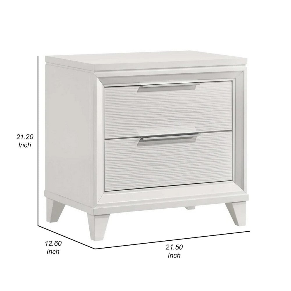 Ressy Nightstand w 2 Drawer | Silver Metal | Contemporary White Wood BM338400