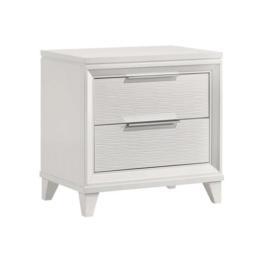 Ressy Nightstand w 2 Drawer | Silver Metal | Contemporary White Wood BM338400