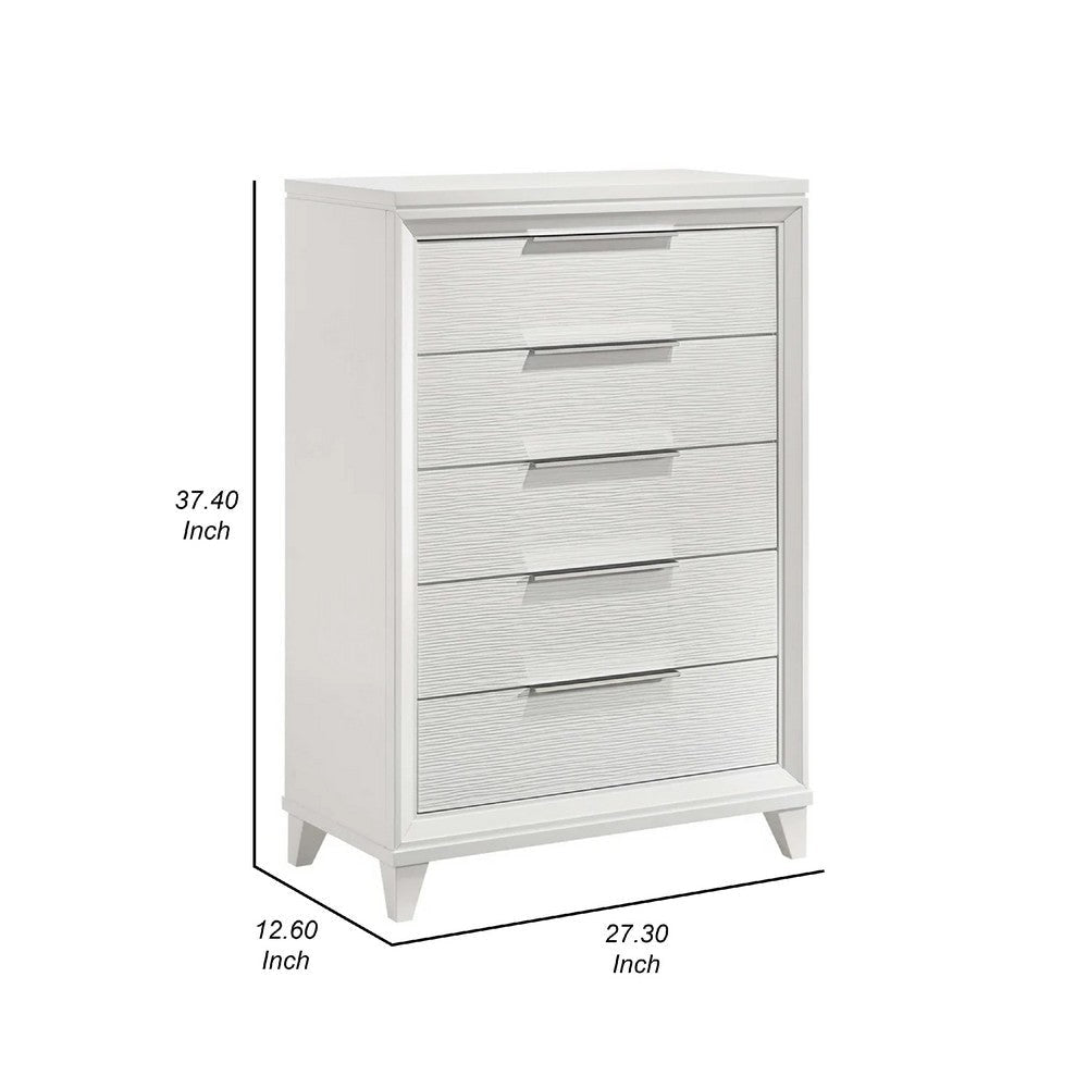 Ressy Tall Dresser Chest w 5 Drawers | Contemporary White Wood BM338401
