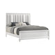 Ressy King Platform Bed w LED | Channel Tufted Upholstery | White Wood BM338402