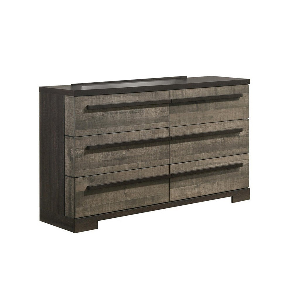 Ruthe Wide Dresser w 6 Drawers | Ebony Black | Gray Wood BM338404