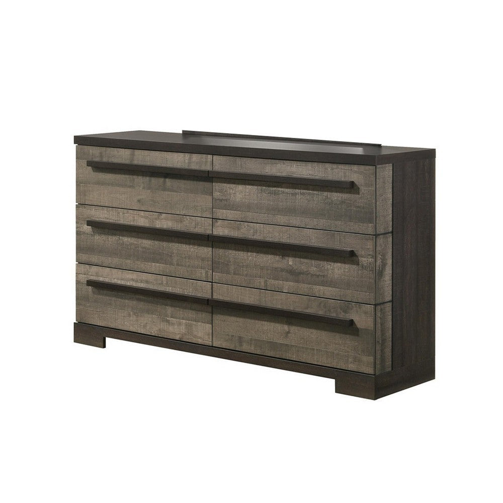 Ruthe Wide Dresser w 6 Drawers | Ebony Black | Gray Wood BM338404