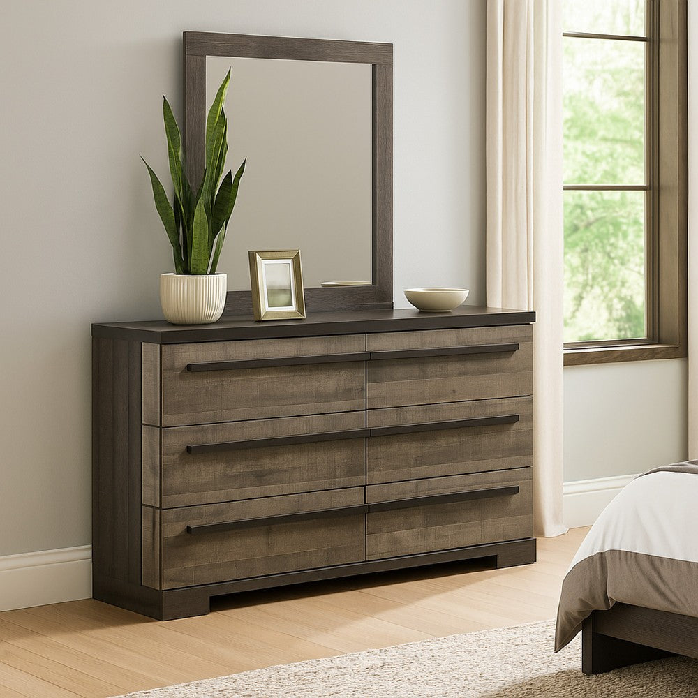 Ruthe Wide Dresser w 6 Drawers | Ebony Black | Gray Wood