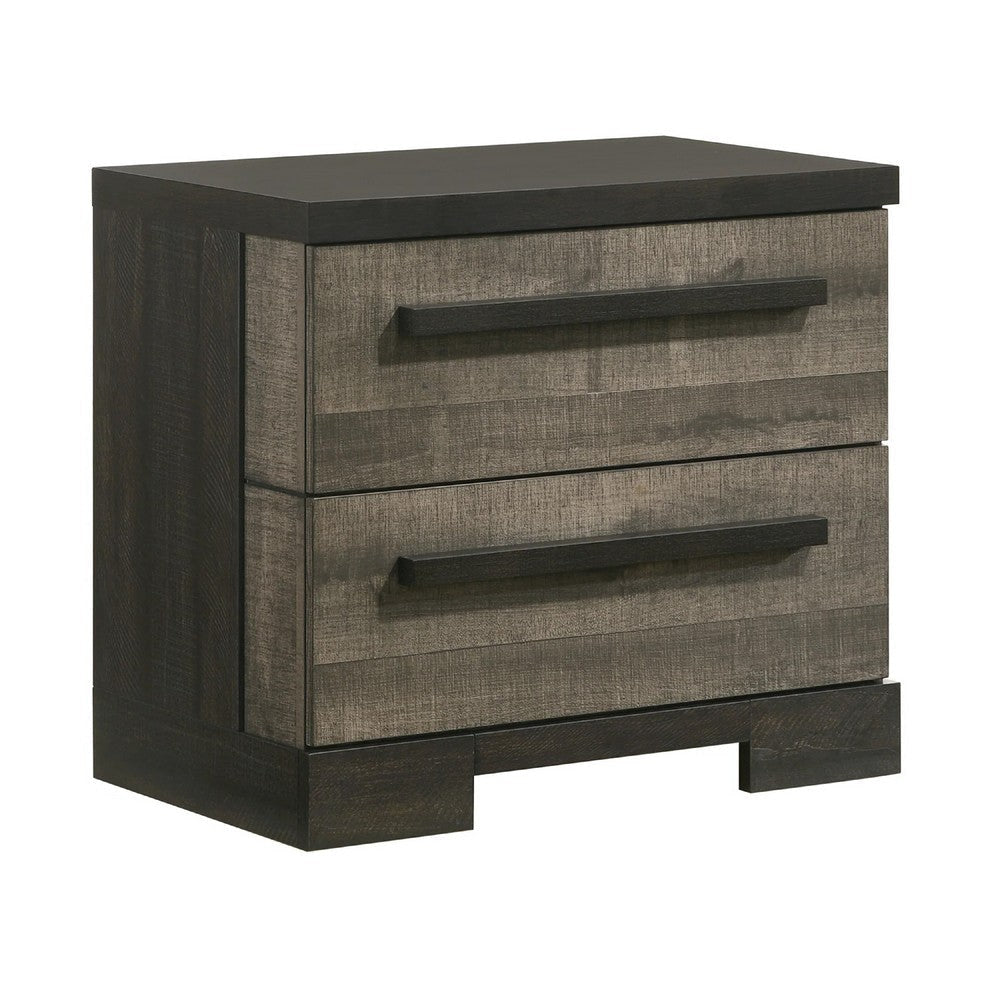 Ruthe Nightstand w 2 Drawers | Wide Top | Ebony Black | Gray Wood BM338405