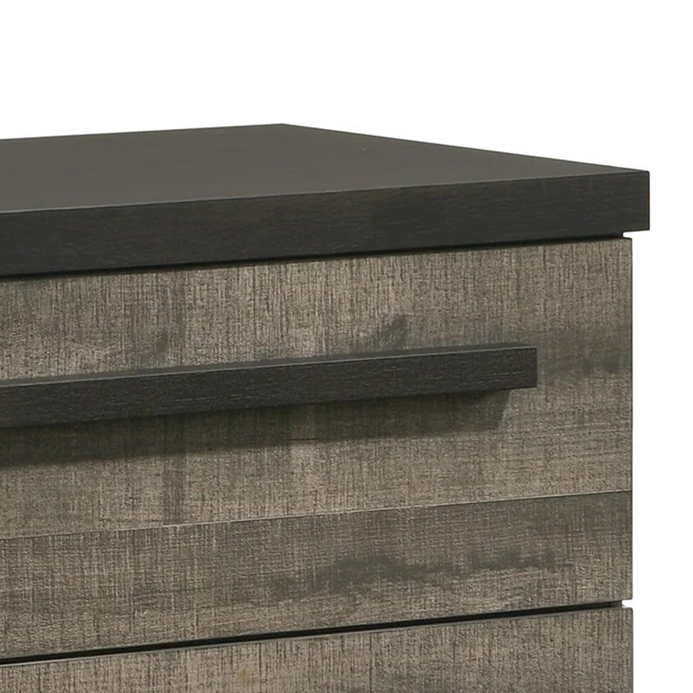 Ruthe Nightstand w 2 Drawers | Wide Top | Ebony Black | Gray Wood BM338405