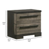 Ruthe Nightstand w 2 Drawers | Wide Top | Ebony Black | Gray Wood BM338405