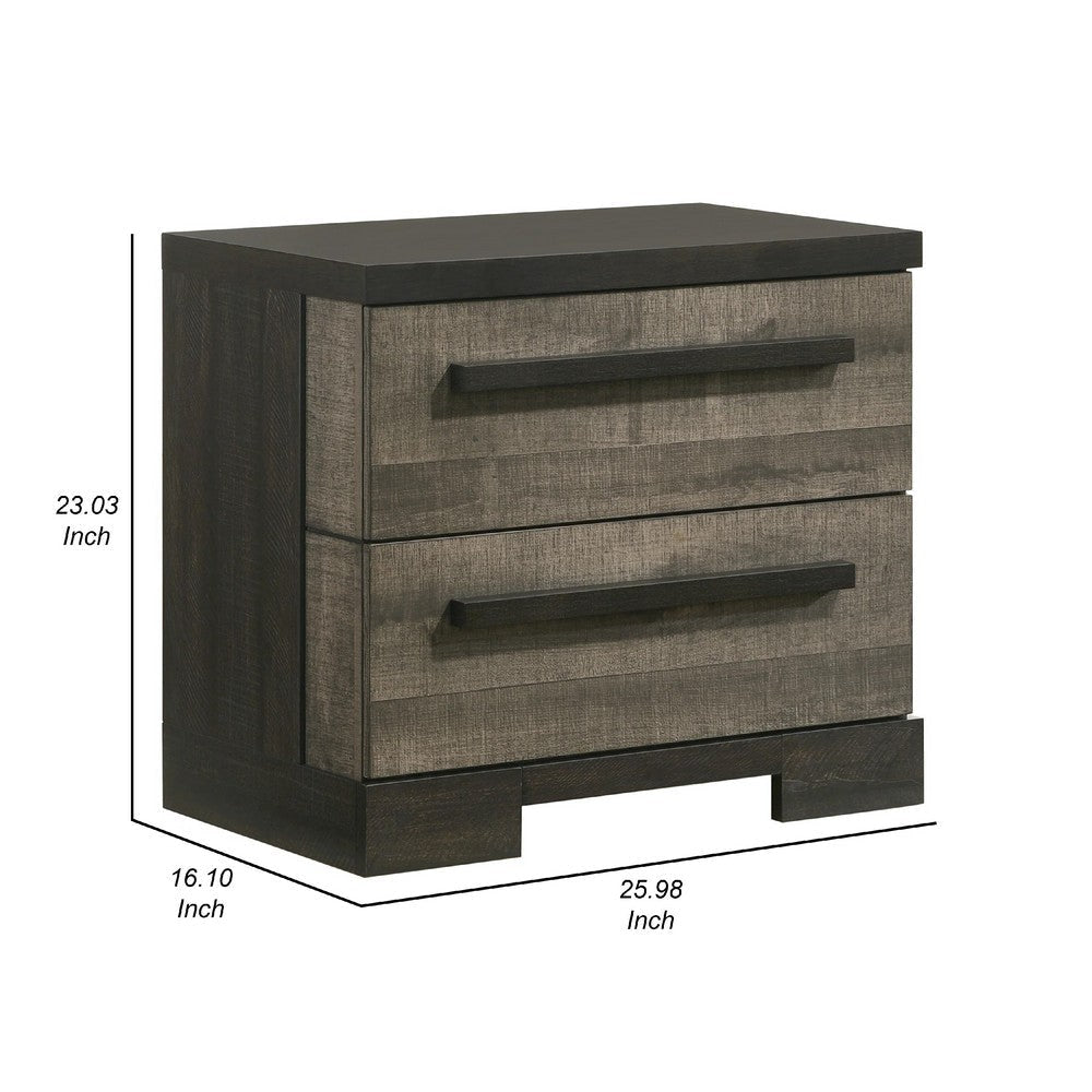 Ruthe Nightstand w 2 Drawers | Wide Top | Ebony Black | Gray Wood BM338405