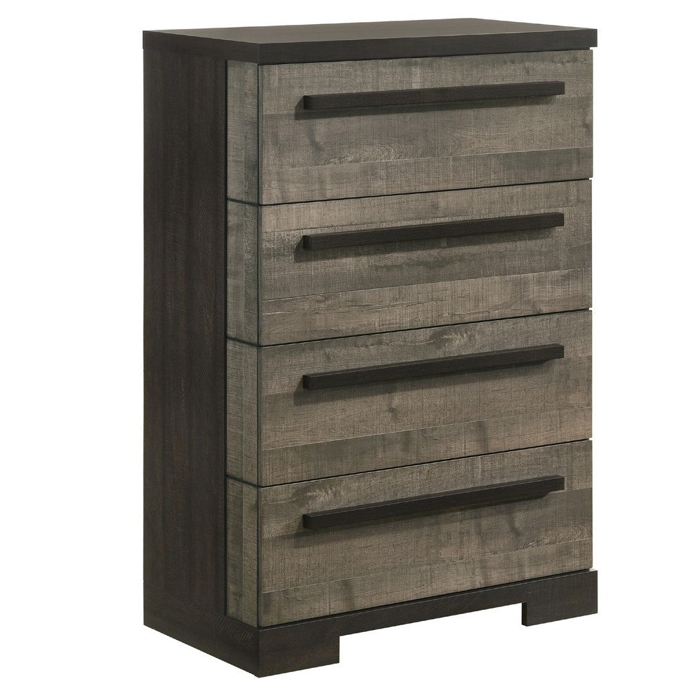 Ruthe Tall Dresser Chest w 4 Drawers | Ebony Black | Gray Wood BM338406