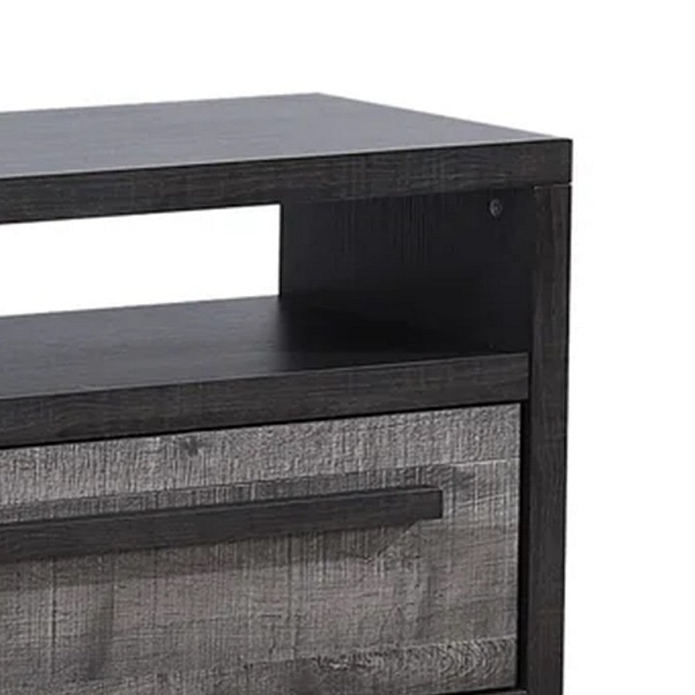 Ruthe TV Stand Media Console w 2 Drawers | Shelves | Black Gray Wood BM338407