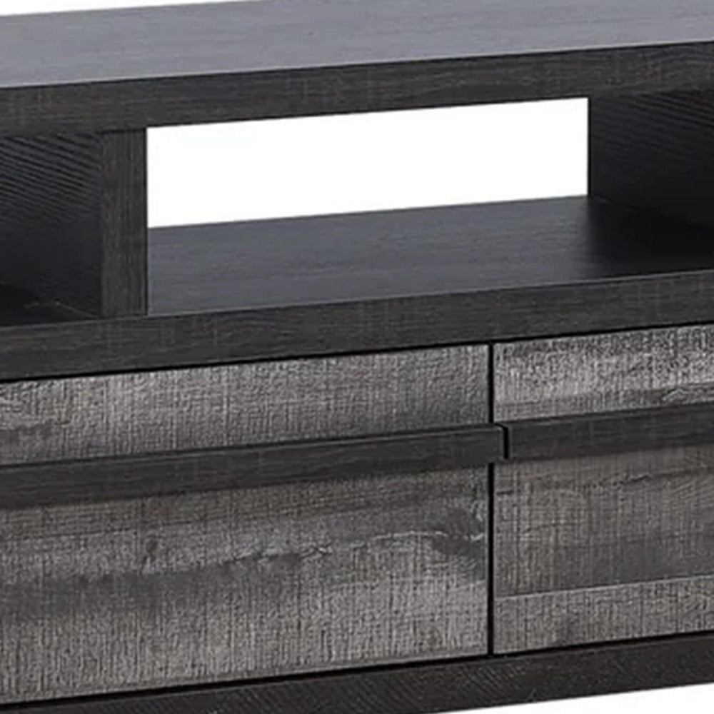 Ruthe TV Stand Media Console w 2 Drawers | Shelves | Black Gray Wood BM338407