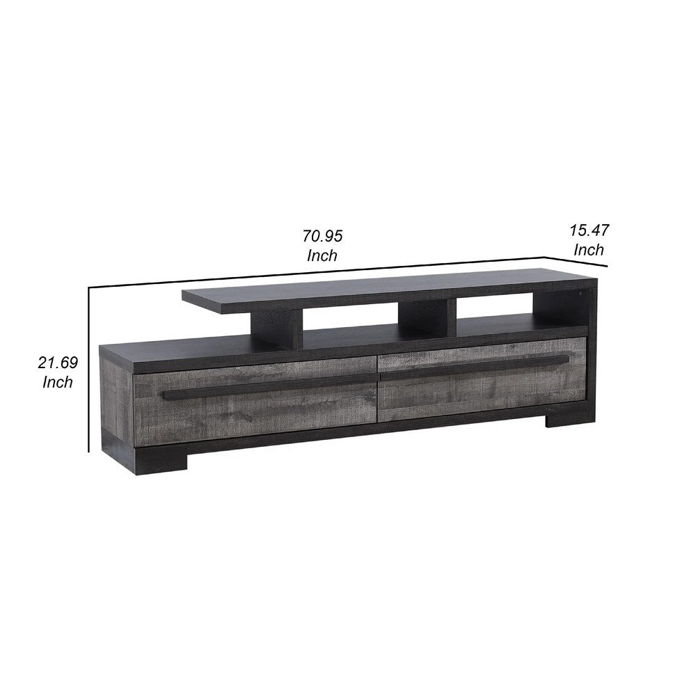 Ruthe TV Stand Media Console w 2 Drawers | Shelves | Black Gray Wood BM338407
